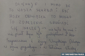 Podziękował policjantom za uratowanie życia