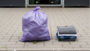 Wraca miejska zbiórka odzieży w fioletowych workach