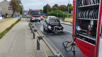 Pożar samochodu osobowego na ul. 1 Maja w Kielcach